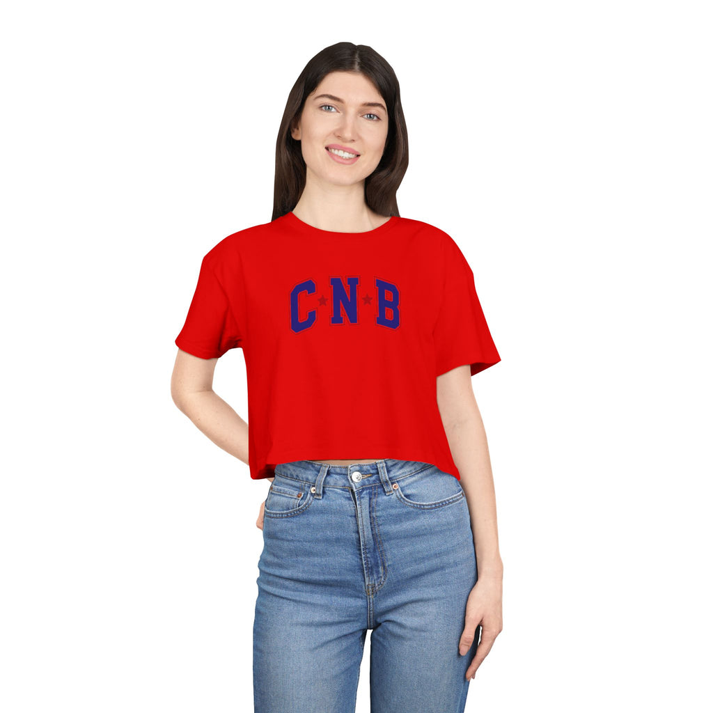 Crop Tee - C N B Varsity Letters Crop Top, Collegiate Casual