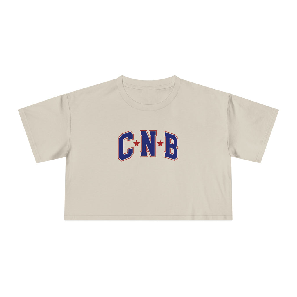 Crop Tee - C N B Varsity Letters Crop Top, Collegiate Casual