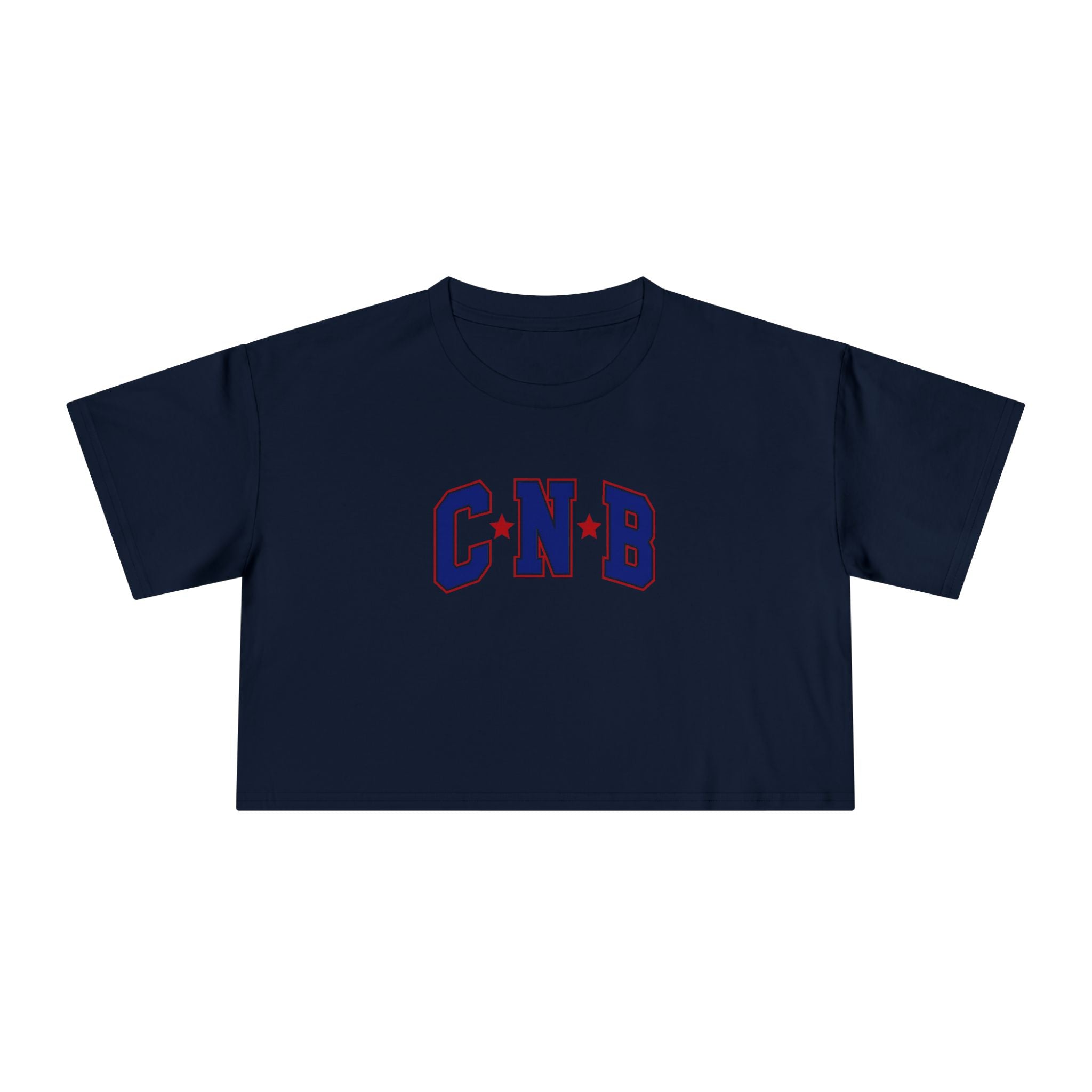 Crop Tee - C N B Varsity Letters Crop Top, Collegiate Casual