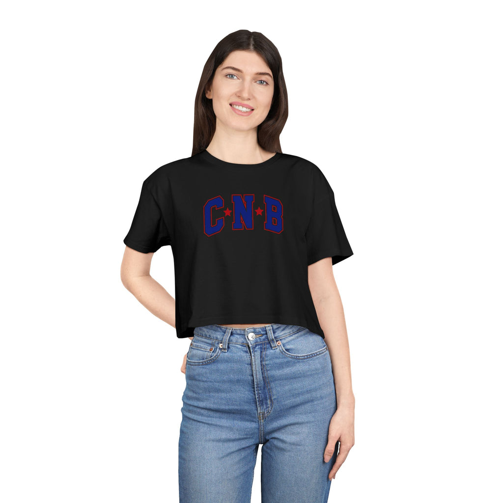 Crop Tee - C N B Varsity Letters Crop Top, Collegiate Casual