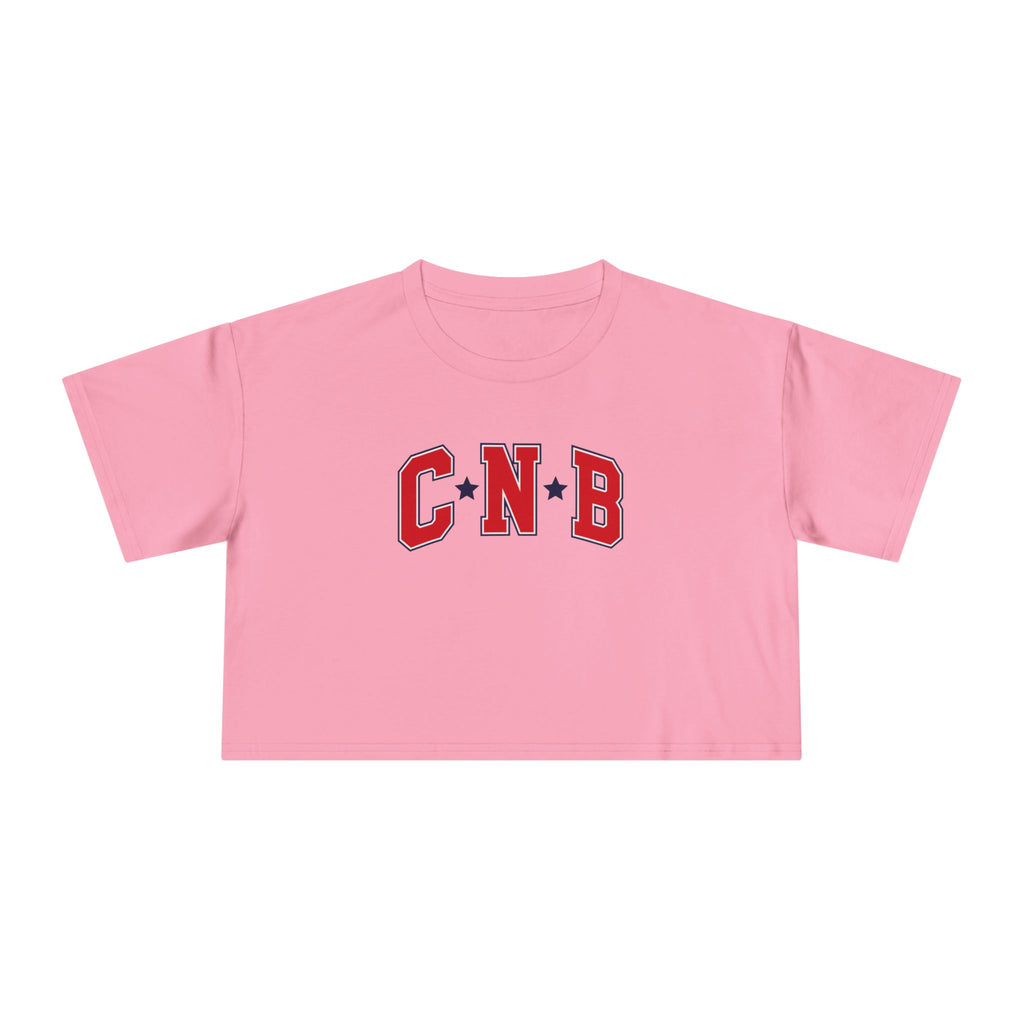 Crop Tee - C N B Varsity Letters Crop Top, Collegiate Casual