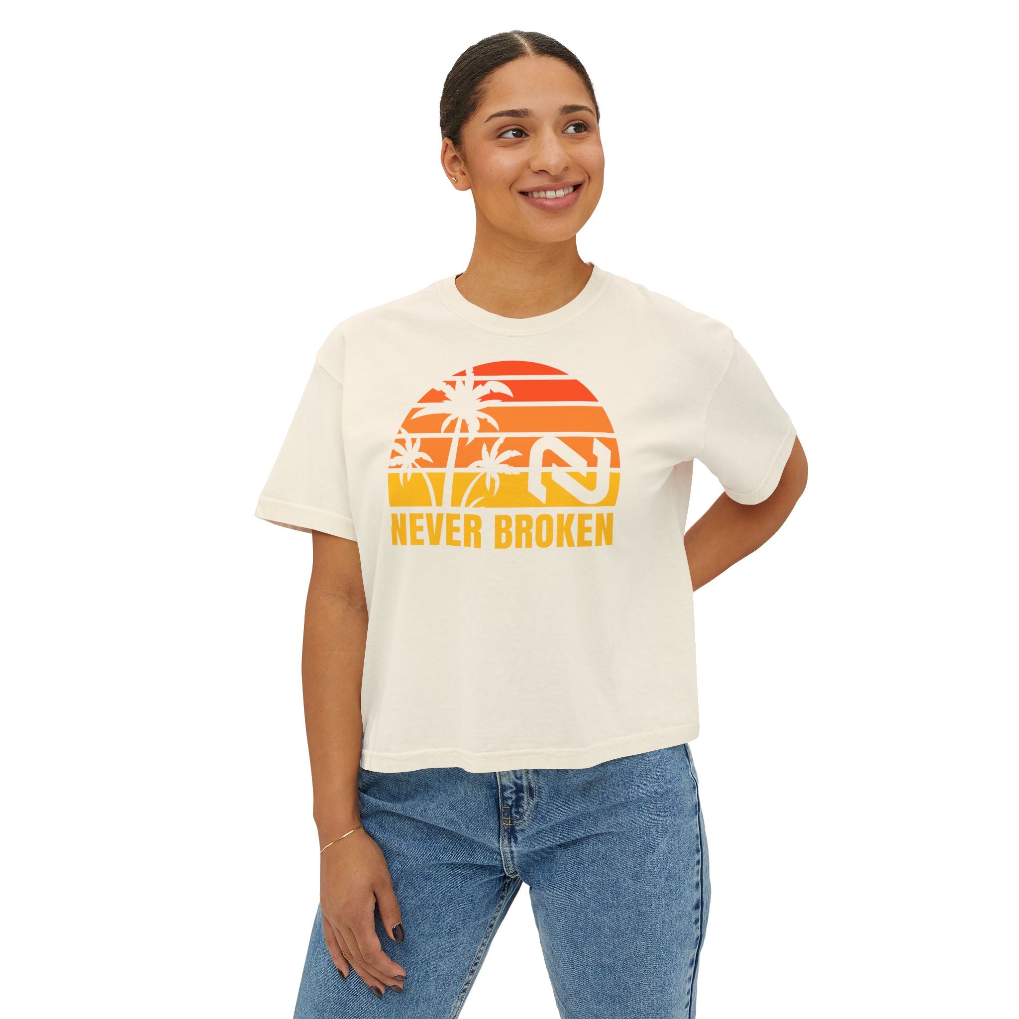 Never Broken Sunset Tee — Women's Boxy Crop