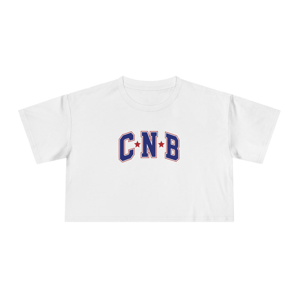 Crop Tee - C N B Varsity Letters Crop Top, Collegiate Casual